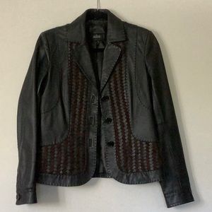 Tribal  Black Leather Blazer With Brown Suede Weave Pattern